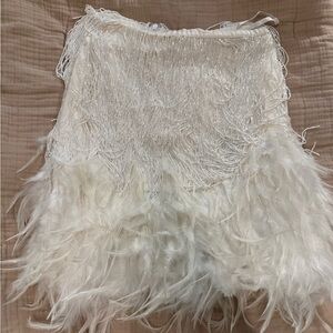 Nadine Merabi White Feather and Beaded Skirt